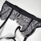 Mesh Marvel: Crossdresser man attached black lace garter belt. Sissy black lingerie. Adjustable straps.