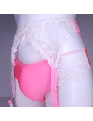 NeonLace Allure: Pink Sissy Garter Belt. Lace Sissy Lingerie for Men. Crossdresser Matching Lingerie.