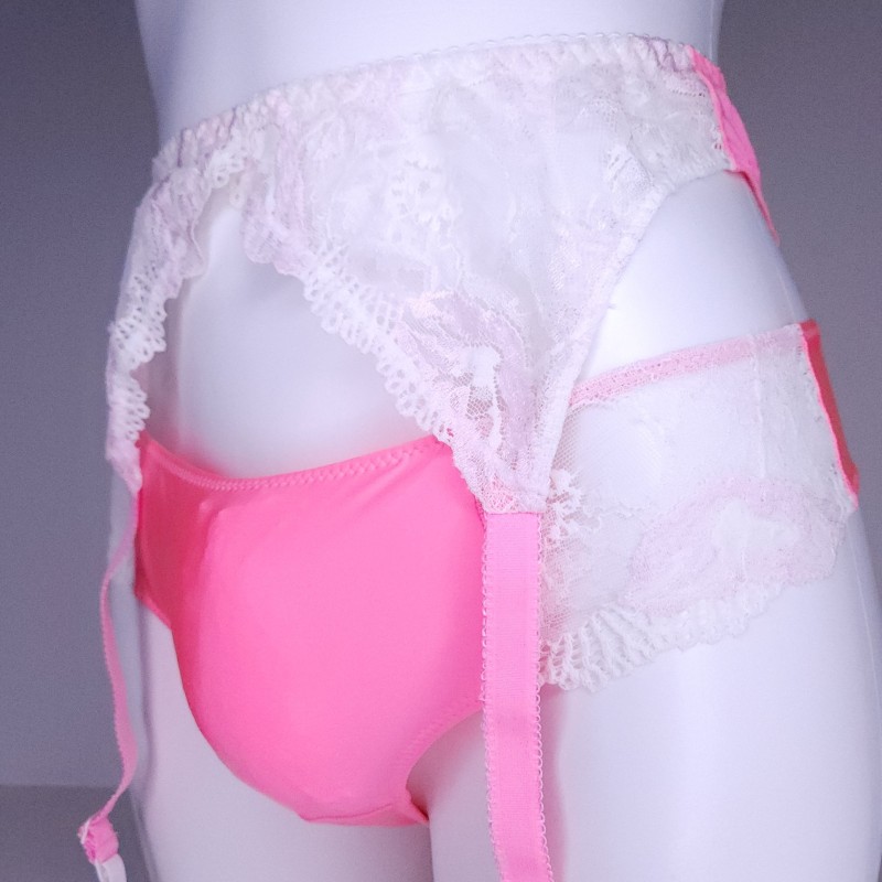 NeonLace Allure: Pink Sissy Garter Belt. Lace Sissy Lingerie for Men. Crossdresser Matching Lingerie.