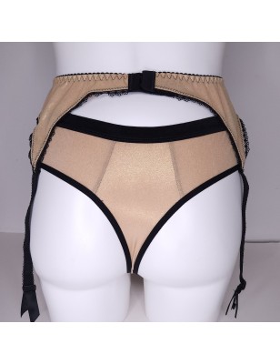 Golden Twilight Fantasy: Black Sissy Garter Belt. Golden Smooth Sissy Lingerie for Men. Crossdresser Matching Lingerie.