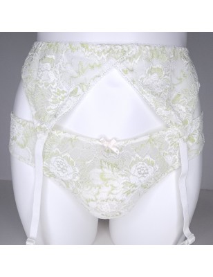 Lime Elegance: Sissy Garter Belt Green White Lace. Man Lingerie. Crossdressing.