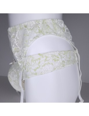 Lime Elegance: Sissy Garter Belt Green White Lace. Man Lingerie. Crossdressing.