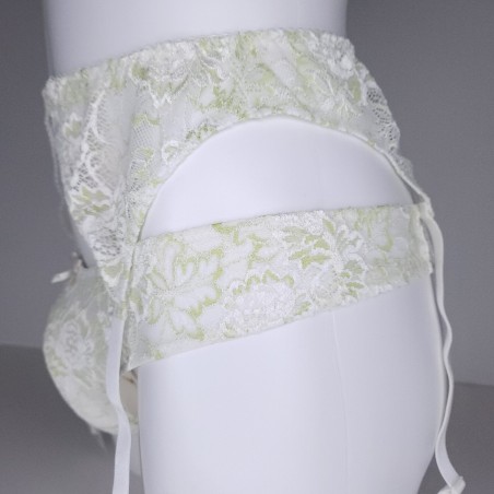 Lime Elegance: Sissy Garter Belt Green White Lace. Man Lingerie. Crossdressing.