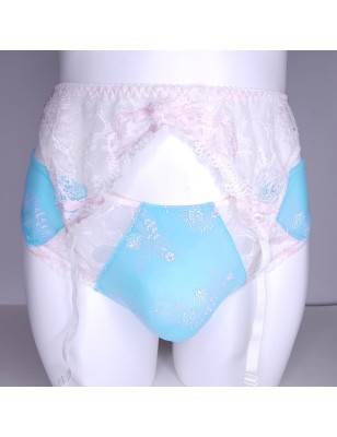 Sky Serenity: Light Blue Sissy Garter Belt. Lace Sissy Lingerie for Men. Crossdresser Matching Lingerie.