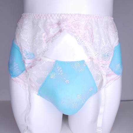 Sky Serenity: Light Blue Sissy Garter Belt. Lace Sissy Lingerie for Men. Crossdresser Matching Lingerie.