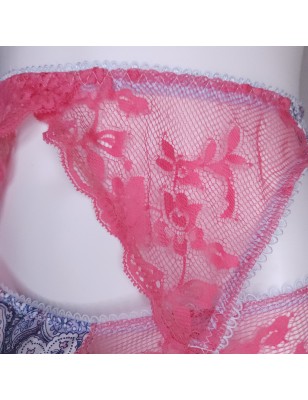 Satin Blossom: Blue and Pink Lace Sissy Garter Belt for Men. Sissy Lingerie for Men. Crossdresser Matching Lingerie.