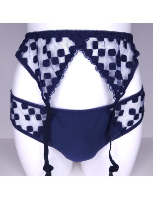 NavyNest: Crossdresser Lingerie Sets. Femboy Navy Blue Mesh Blue Sissy Garter Belt for Men.