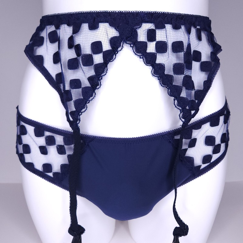 NavyNest: Crossdresser Lingerie Sets. Femboy Navy Blue Mesh Blue Sissy Garter Belt for Men.