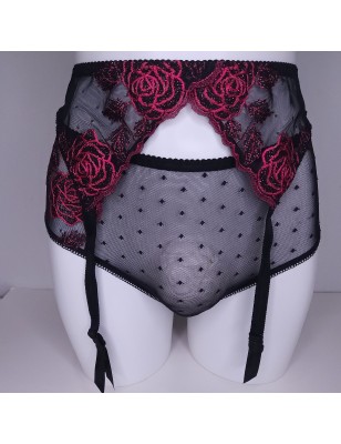 Floral Temptation: Pink Roses Sheer Garter Belt