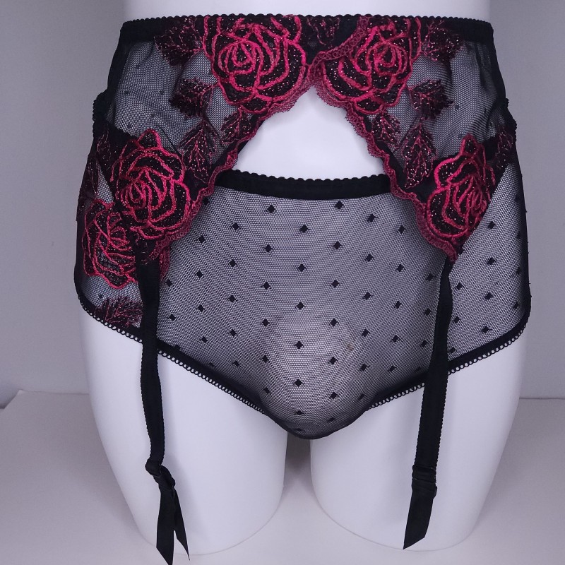 Floral Temptation: Pink Roses Sheer Garter Belt