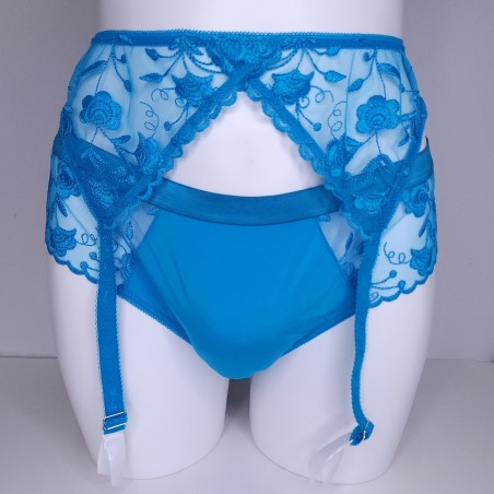 Azure Serenity: Blue Mesh Lace Sissy Garter Belt