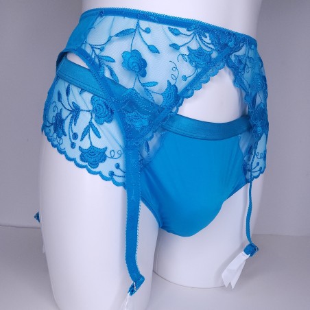 Azure Serenity: Blue Mesh Lace Sissy Garter Belt