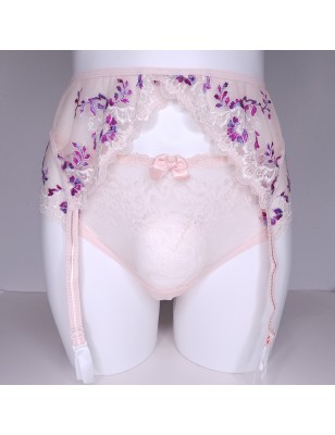 Apricot Euphoria: Pink Crossdressing Men's Garter Belt