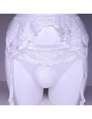 White Harmony: Men's White Mesh Garter Belt