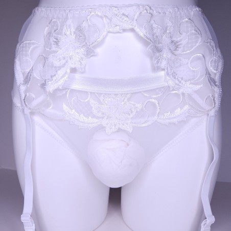 White Harmony: Men's White Mesh Garter Belt