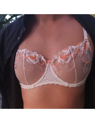 Apricot Sunset: Luxury Pink Lace Underwire Bra for Men