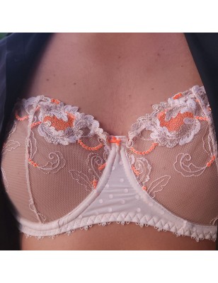 Apricot Sunset: Luxury Pink Lace Underwire Bra for Men