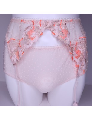 Apricot Sunset: Pink & Orange Lace Garter Belt