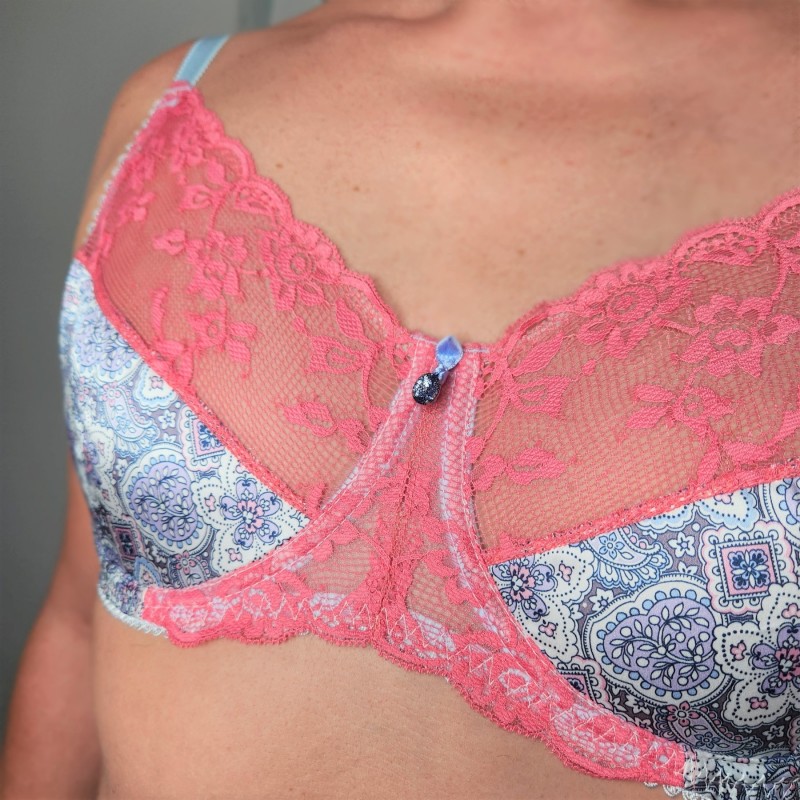 Sissy Satin silky smooth bra top Tie On triangle one size unisex bra - COw  Print