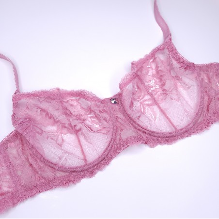 Lilac Elegance: Satin & Lace Underwire Men's Bra in Pink