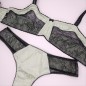 Emerald Comfort: Glossy Green and Black Lace Bralette for Men