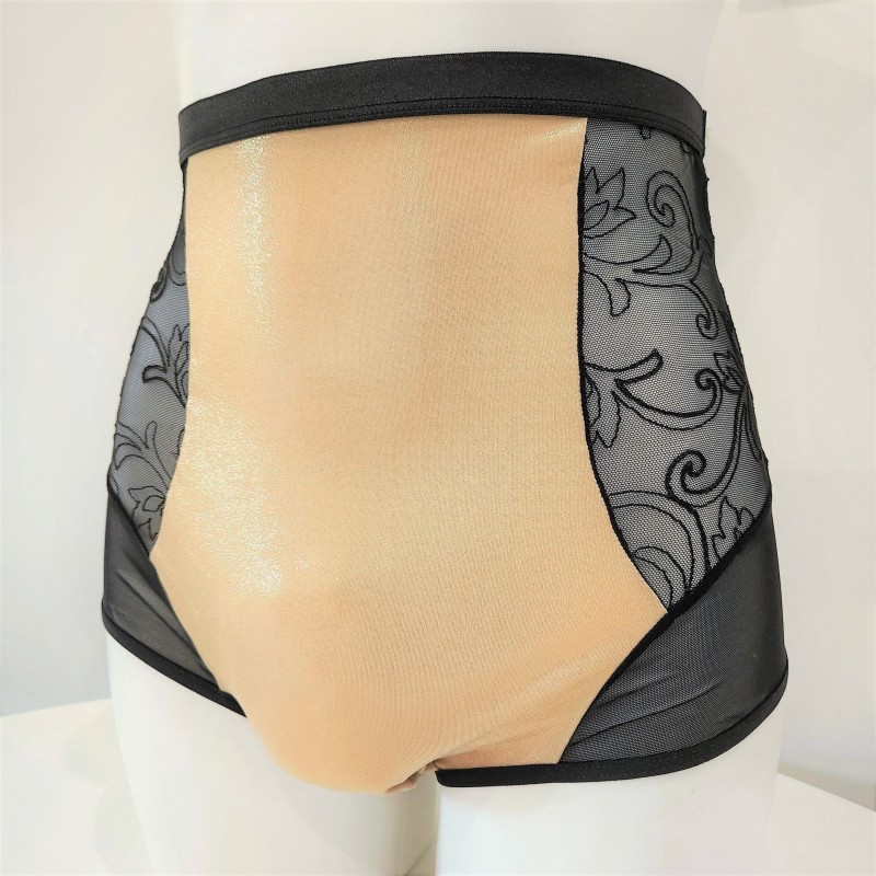 Golden Twilight Fantasy: High-Waist Tummy-Covering Sheer Mesh Panties for Men