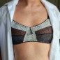 Noir Intrigue: AA-Cup Fitted Mesh & Satin Men's Bra