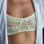 Lime Elegance: Silky Green and White Lace Bralette for Men