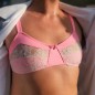 NeonLace Allure: Men's Vibrant Pink Luxury Bra.