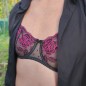 Floral Temptation: Pink Rose Embroidered Mesh Bra for Men