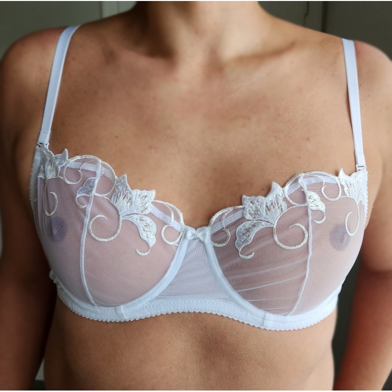 White Harmony: White Mesh Bra for Crossdressers