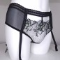 Black Leopard: Sheer Lace Garter Belt-Thong for Men