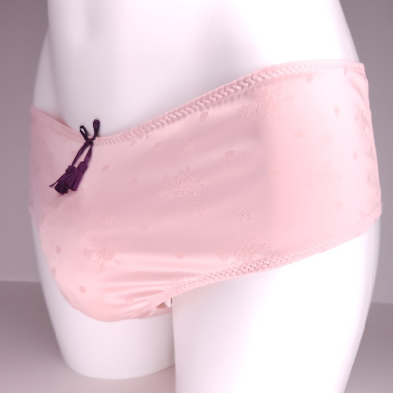 All-Satin: Smooth Pastel Pink Panties with Purple Center Bow