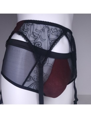 Mocha Elegance: Sissy Lingerie For Men Matching Garter Belt, Brown and Black