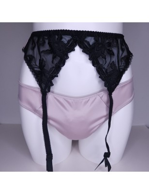 Flirty Pink Satin & Lace: Crossdressing Lingerie Sets XXXXL. Satin Garter Belt to Match Dirty Pink Panties and a Bra.