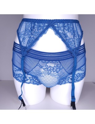 Blue Enchantment: Blue Lace Sissy Garter Belt for Crossdressers. M2F Lingerie for Men. Sissy Lingerie Sets.