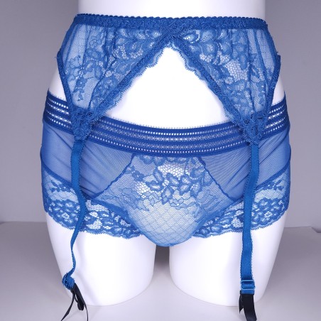 Blue Enchantment: Blue Lace Sissy Garter Belt for Crossdressers. M2F Lingerie for Men. Sissy Lingerie Sets.